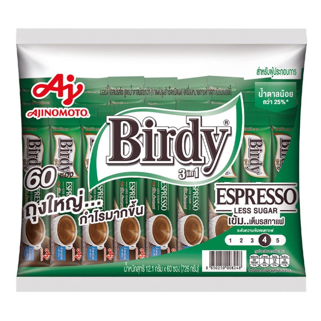 Ajinomoto Birdy 3 i 1 Espresso Less Sugar Formula Instant Coffee Mix 12,1 gx 27 st / 40 st / 60 st - Thailändsk