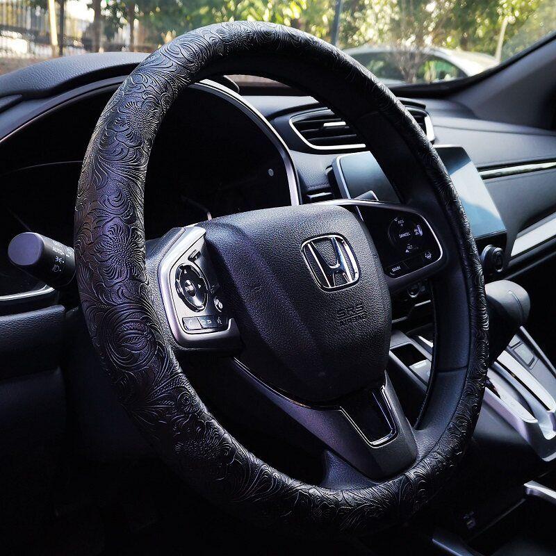 

Car Steering Wheel Cover Tangcao Bronzing Restoration Personality Non-Slip All Year Round Neutral Full Leather Woven Carbon Fiber Jacquard Tangcao Black
