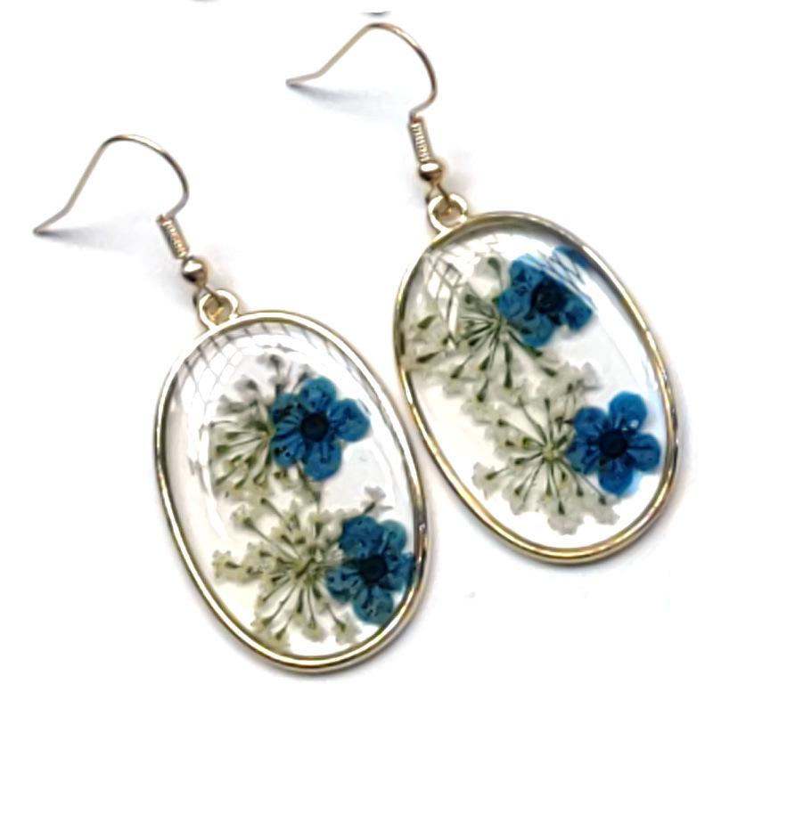 Eternal Flower Resin Dangle Earrings with Real Dried Flowers and Butterfly Star Design for Women
