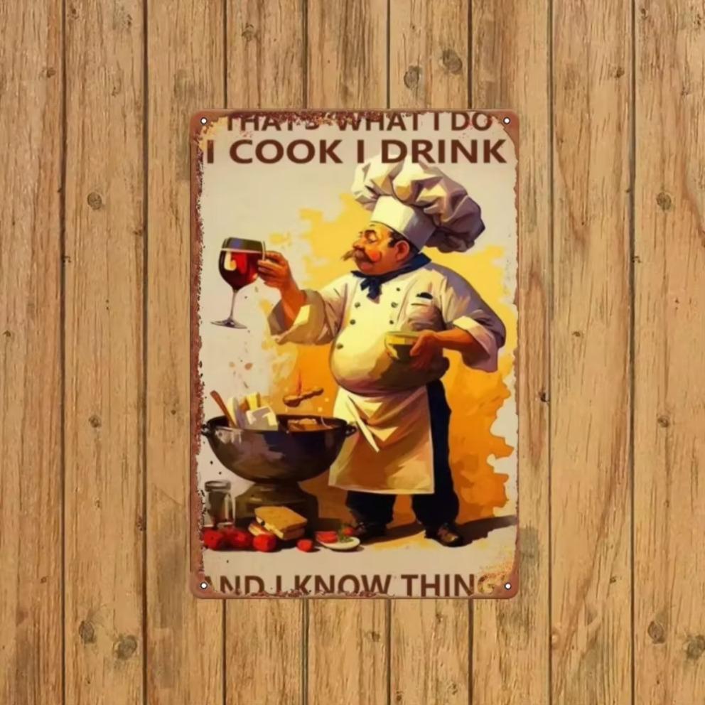 "Vintage Chef Metal Logo" – Humorous Kitchen Theme with Vintage Cooking    Drink Patterns; Ideal Gift    Decor for Room