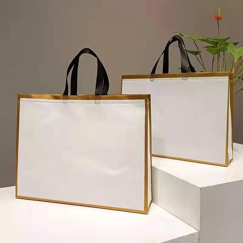 10PCS Rose Printing Packaging Shopping Bag Handle Waterproof Non Woven Fabric Gift Bags Black Clothing Store HandBag