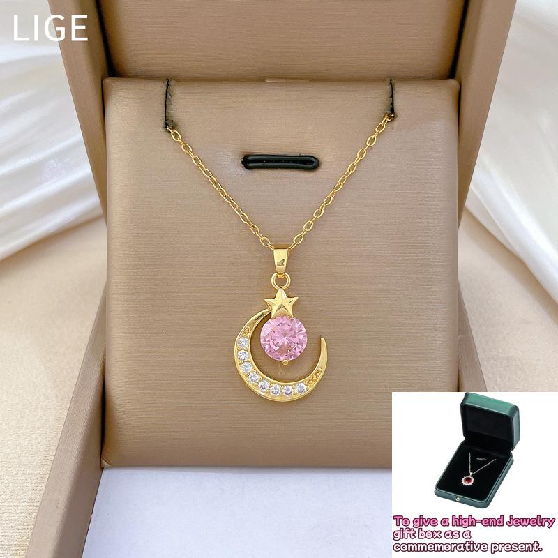 

Pink star moon full of diamonds light luxury temperament gorgeous full of diamonds necklace female versatile collarbone chain
