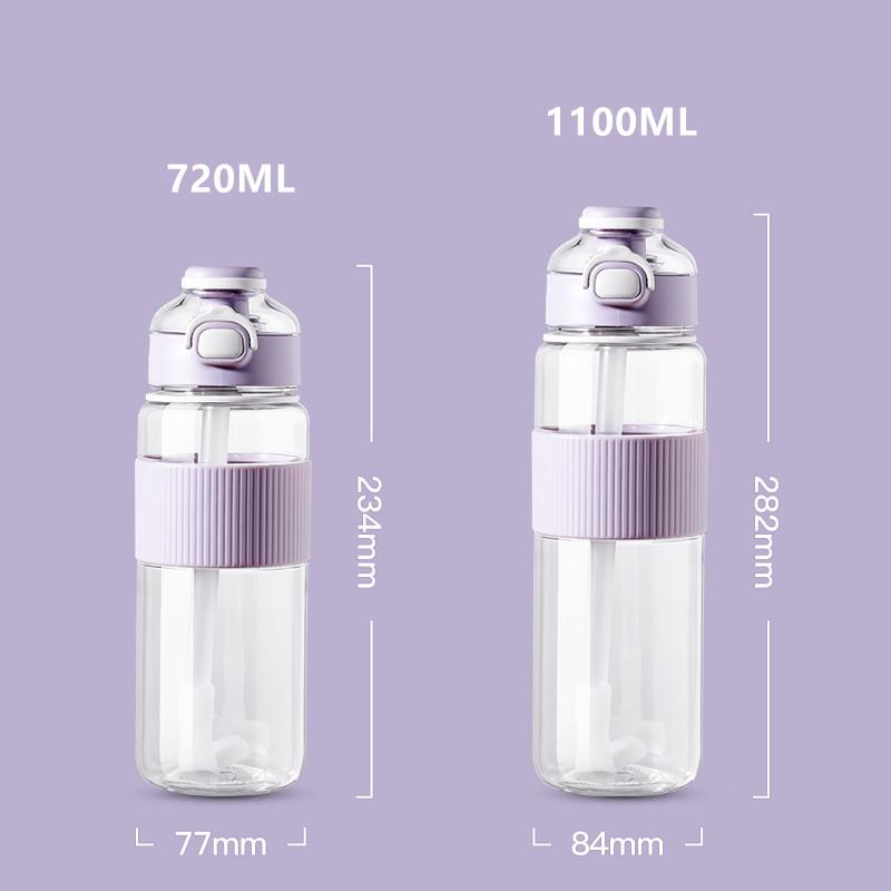 1100ml/720ml Fashion Healthy Material Water Bottle With Straw Large Capacity Sport Drinking Plastic Bottles Eco-Friendly