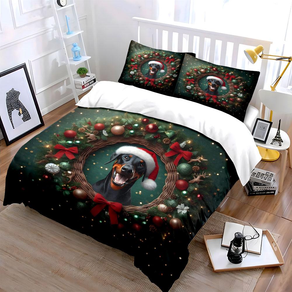 Festive Canine Charm Bedding Sets Duvet Cover Sets Duvet Covers Pillowcases(1*Duvet Cover 2*Pillowcases Without Duvet Insert)
