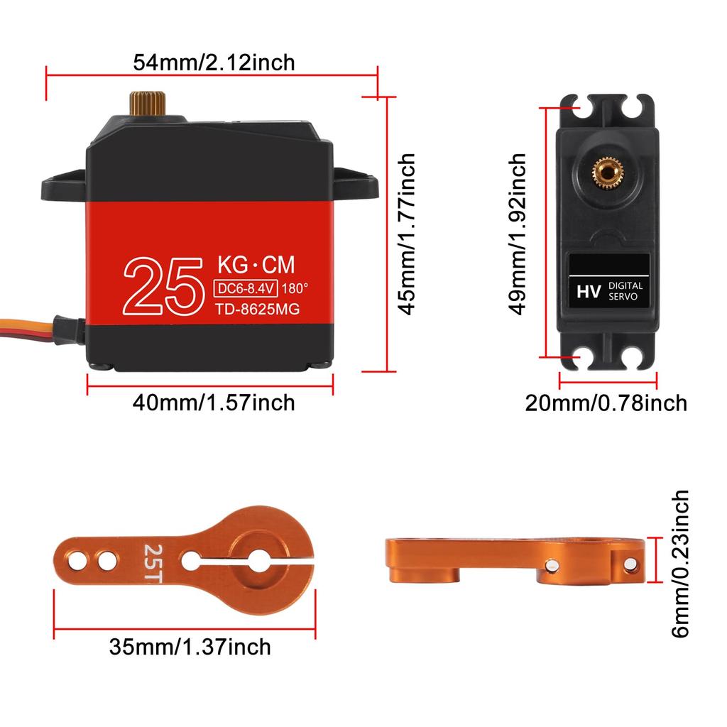 ACEIRMC 2pcs High Torque Metal Gear Standard Digital Servo, 25KG/0.13S, 6.8V, 90-180° Rotation for 1/8 and 1/10 RC Cars