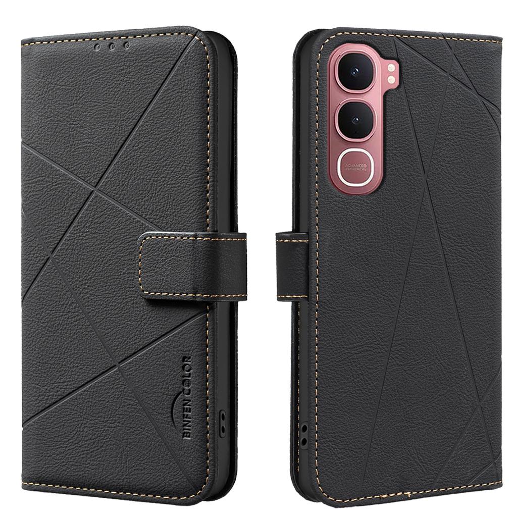 For vivo Y31 5G Case BINFEN COLOR BF35 Geometry Imprinted Leather Phone Cover RFID Blocking Wallet Stand