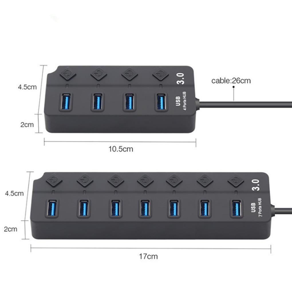 USB 3.0 Hub Splitter 4 Port High Speed Individual On/off Switch AC Power Adapter for Laptop PC