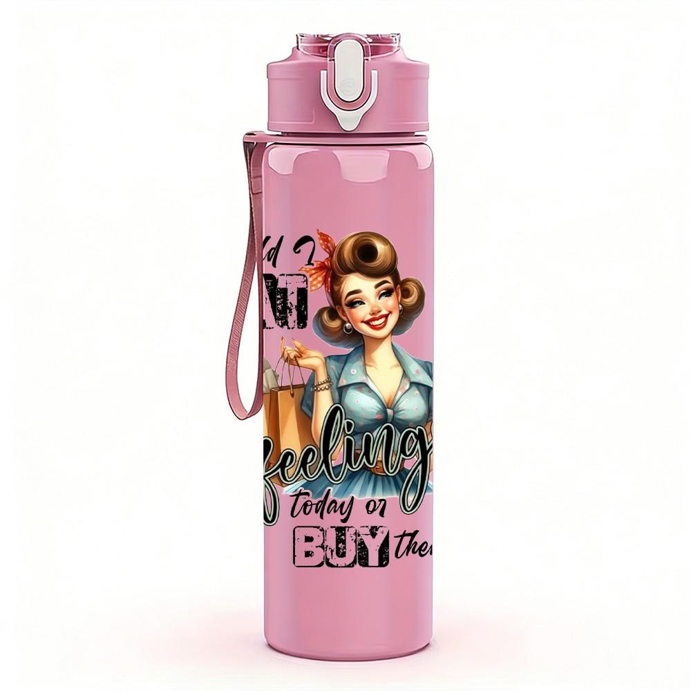 1PC Retro Cowgirl Text Art Pattern 750ml Color Plastic Sports Water Bottle Leakproof Flip Straw Lid Suitable for Sports Office Home Use