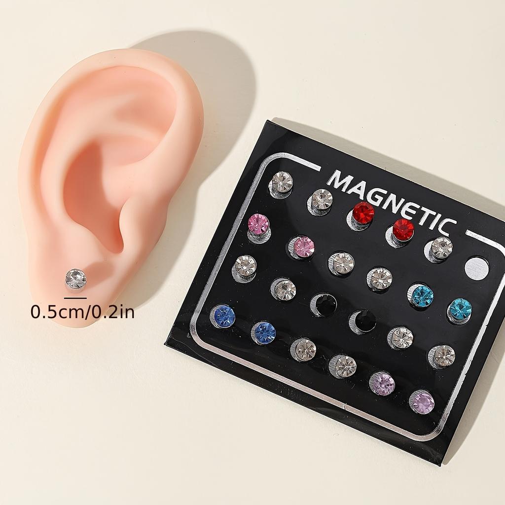 12 Pairs 5mm Rhinestone Magnetic Ear Studs Set Without Piercing Jewelry Gift