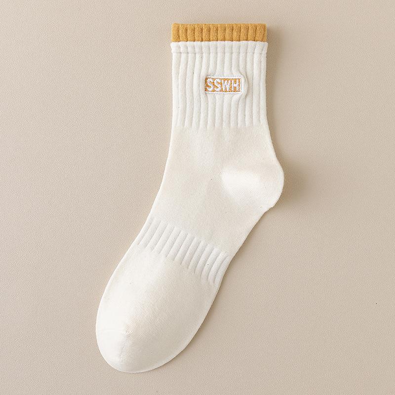 White Socks for Women, Spring and Autumn Mid-calf Socks, Cotton Socks, Odor-proof and Breathable, Summer Thin Sports Socks, Boneless Socks, Long Calf