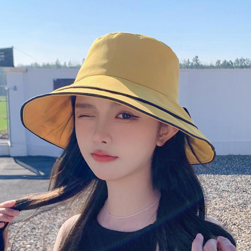 Polyester Cool Sun Hat With Wide Brim And Stylish Bow For Summer Outdoor Use