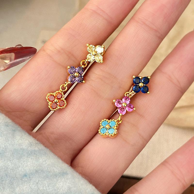 Zircon Flower Fringed Earrings Niche Versatile Stud Earrings Fashion Temperament Earrings