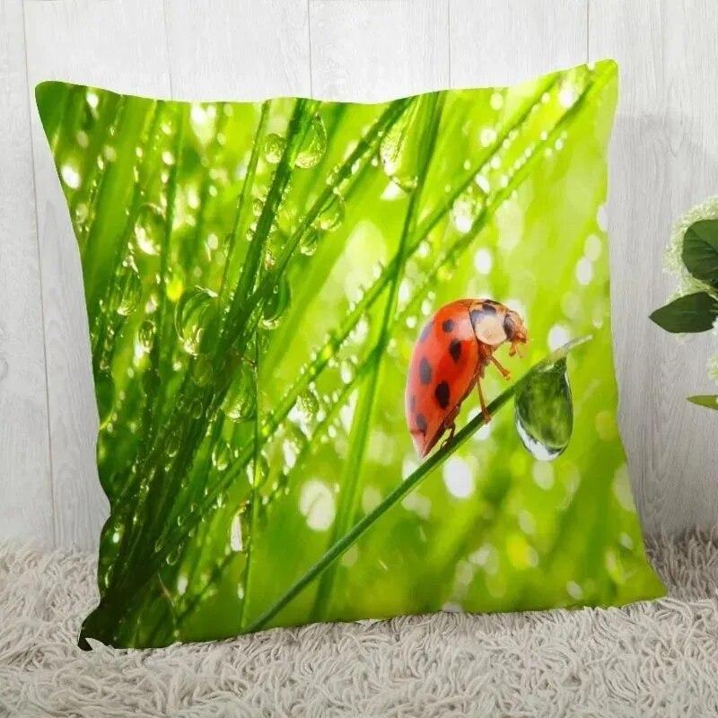 Natural ladybug pattern pillowcase home room decoration office chair living room sofa cushion cover peach skin pillowcase