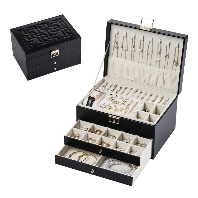 Multilayer Leather Wedding Jewelry Storage Box with Drawers for Necklaces and Rings