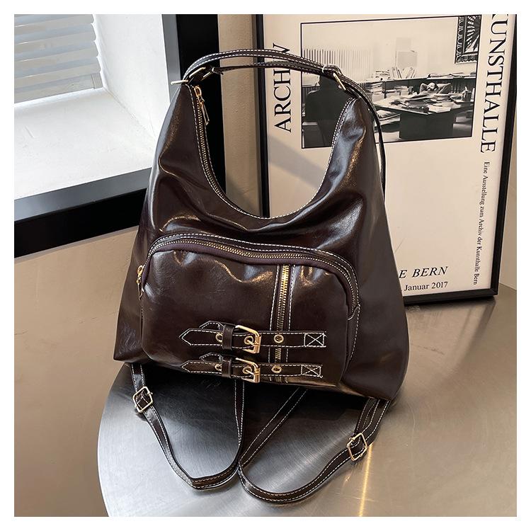 

Retro High-Quality Texture Solid Color Spring Tote Bag & Trendy Motorcycle-Style Women s Backpack кавовий