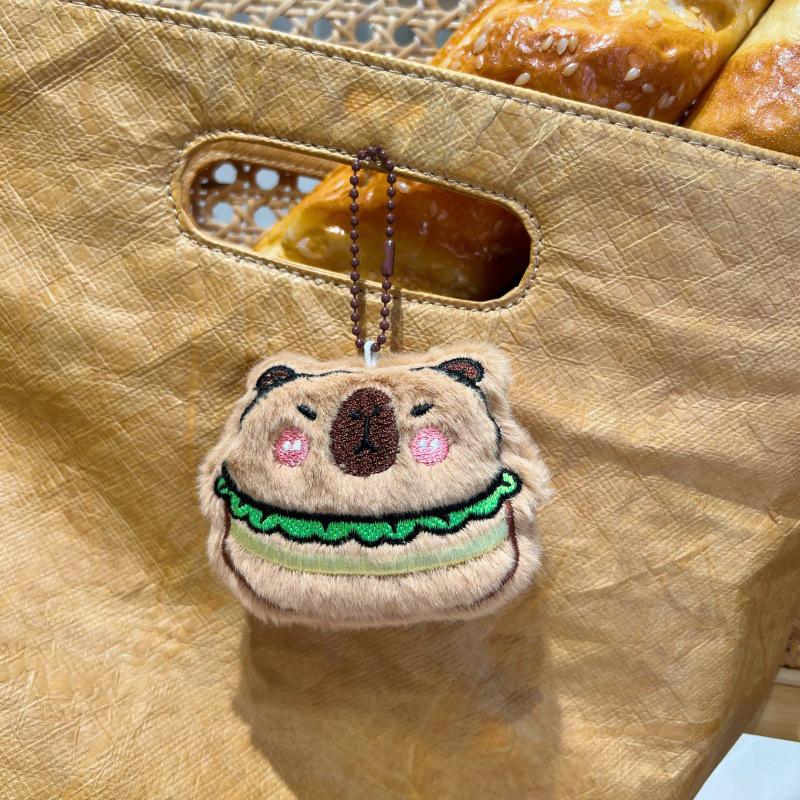 Llavero de peluche con forma de hamburguesa y capibara, diseño de sándwich, para coche, mochila, bolso, decoración, regalo para niños.