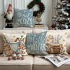 1/4Pcs Blue Christmas Pillowcase, Gingerbread Man Cotton Candy Hot Drink Cup Design Cushion Cover, Christmas Decoration