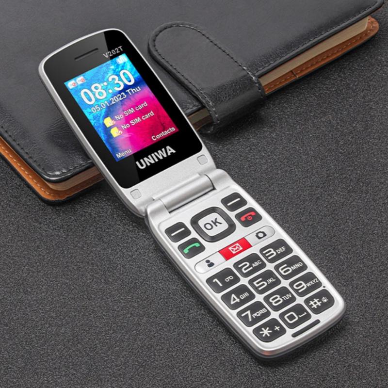 Mobilní telefon V202T 4G se dvěma obrazovkami a velkými tlačítky Kamera s svítilnou pro nouzové volání Bluetooth 1450mAh s duální SIM kartou Flip Telefon