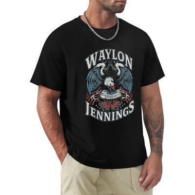 FHDGBMNB Men's Cotton T-Shirts Waylon Jennings Short Sleeve Crewneck Sport Tee