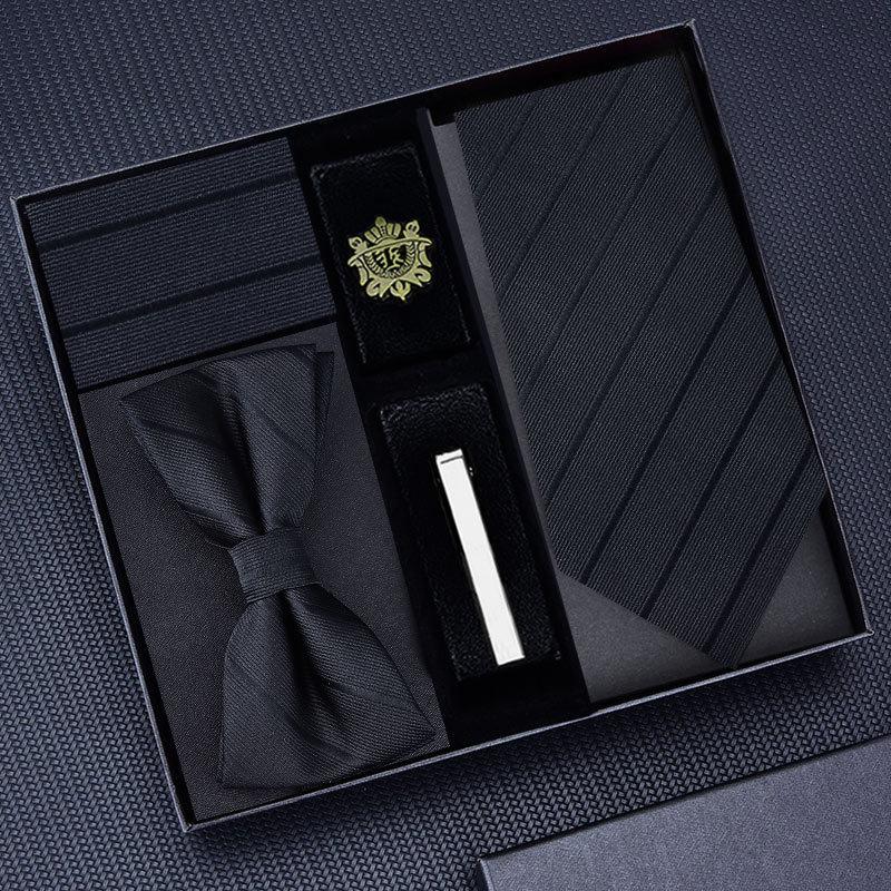Tie Five-Piece Men'S Business Dress 8Cm Tie, Zipper Hand With The Same Bow Tie, Suit Square Scarf Cufflinks