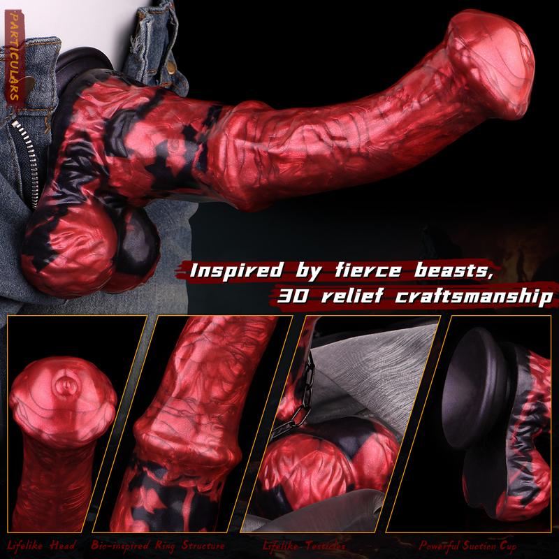 NSFU Animal Horse Dildo with Sucker Silicone Red&Black Fake Penis Long Anal Plug Orgasm Masturbator Sex Toys For Women Men