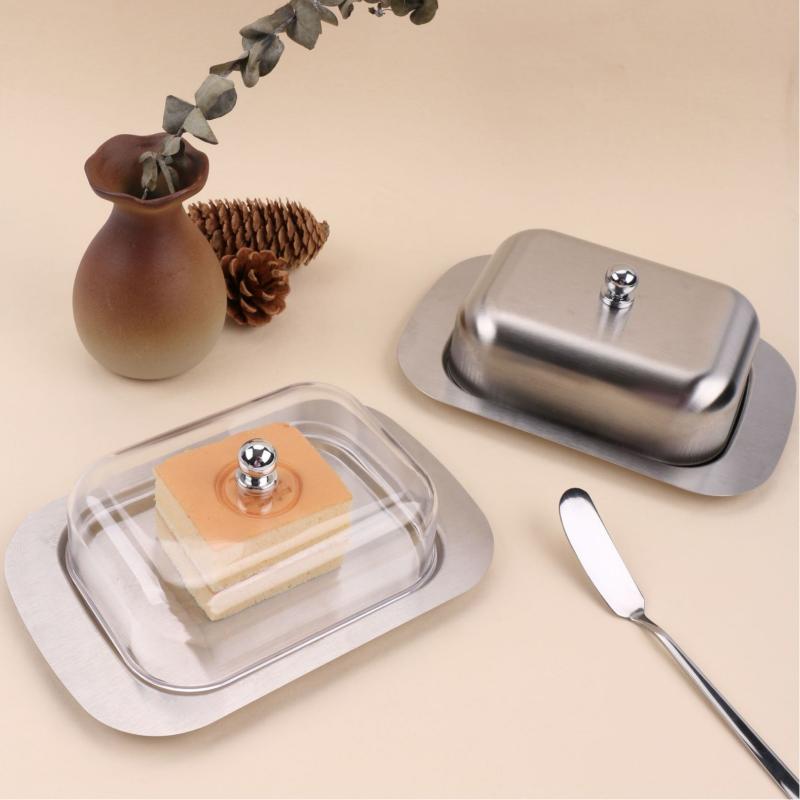 Rechteckige Butterdose aus Edelstahl, westlich anmutende Küchen-Gebäck- und Käsebox mit Deckel für Käse- und Butterplatte