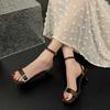 Fashion Square Toe Women's Sandals Crystal Mid Heels Shoes Buckle Fashion Dress Pumps 2025 Slingback Shallow Summer Sandalias De Mujer