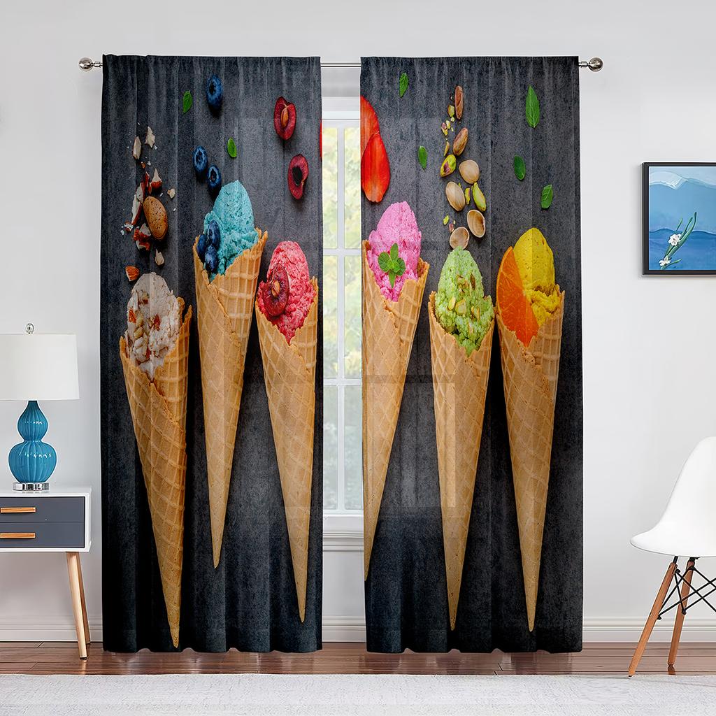 Ice Cream Sheer Voile Curtain Taste of Summer Theme Chocolate Candy Window Tulle Curtains for Living Room Bedroom Decorations