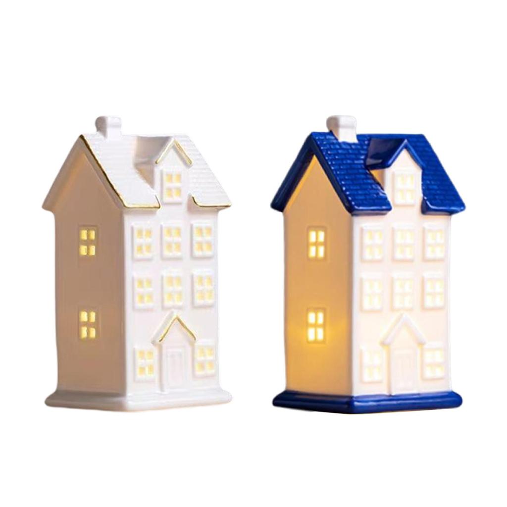 Holiday LED Lighted House Decoration Desktop Figurine for Christmas Village Table Centerpiece Christmas Festive Home Ornament
