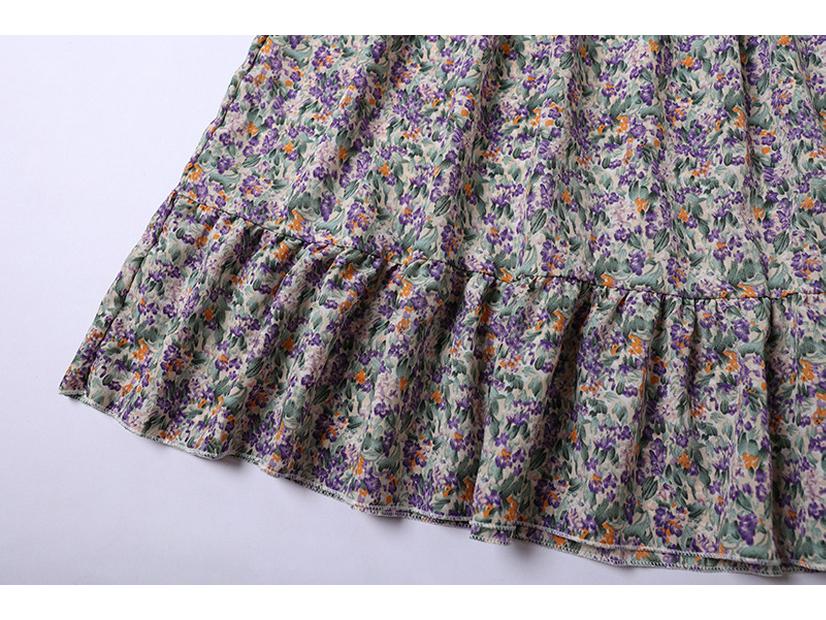 Spring Floral Square Neck Lace Midi Dress with Puff Sleeves