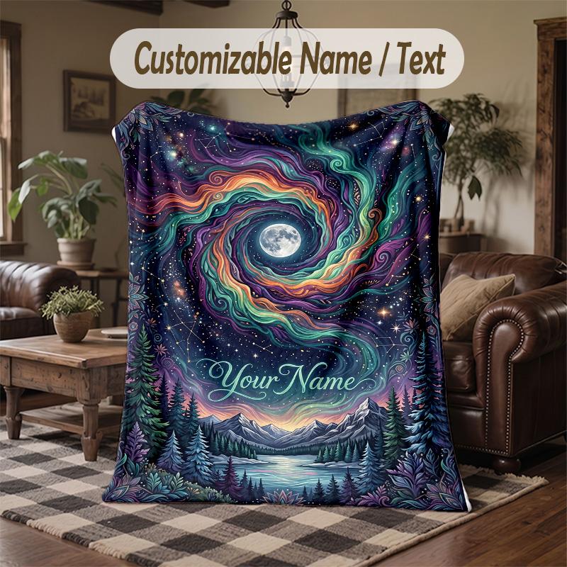 Cosmic Floral Mandala Theme Throw Blanket Custom Name Text Personalized Blanket Soft Cozy Blanket for Home Sofa Bed