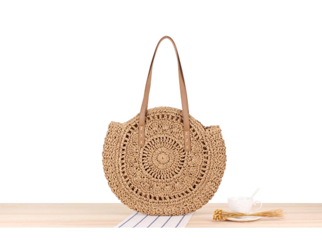 Women's Large Capacity Woven Round Shoulder Bag - Fashionable Beach & Commuter Style