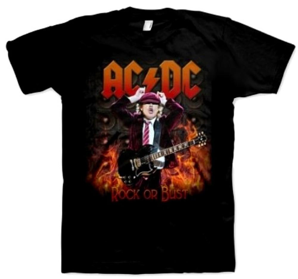 AC/DC CD lgo ANGUS YOUNG IN FLAMES / ROCK OR BUST Официальная Футболка Размер LRG новая Унисекс Футболка M