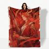 Red Earth Tone Decorative Throw Blanket With Mythical Inspired Illustrations For Warmth And Artistic Home Ambiance Featuring