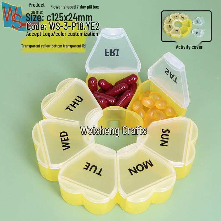 Colorful 7-Day Round Travel Pill Box with 7 Compartments - Weekly Medicine Dispenser