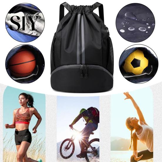 Sports Backpack Drawstring Gym Bag Soccer Basketball Organizer with Separate Shoe Compartment Large Capacity Waterproof Design