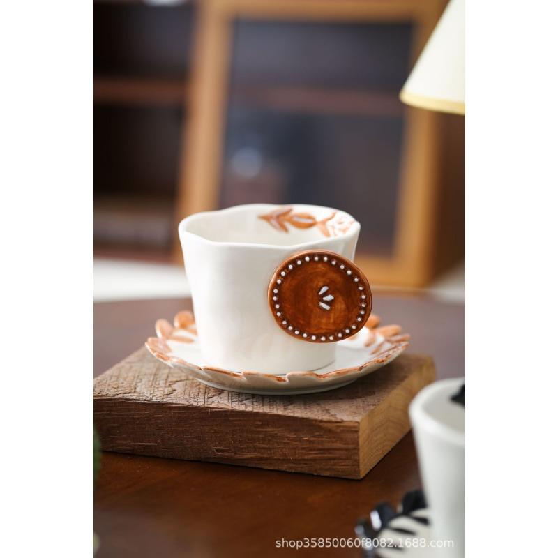 

BR300ml Ceramic breakfast cup retro coffee cup plate set latte cup hand-painted flower vine leaf ceramic mug wedding birthday giftEY 300ml шоколадный
