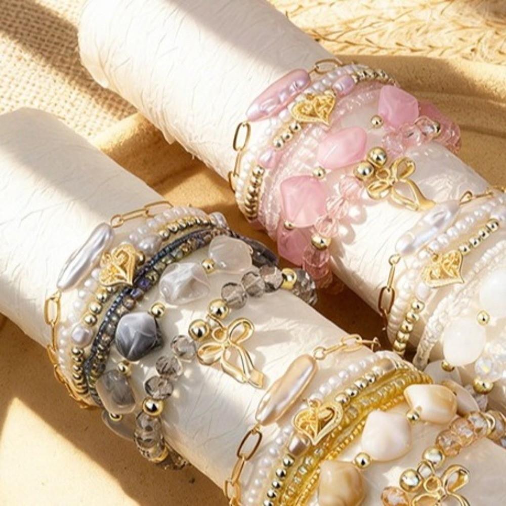 Multi-layer Design Boho Bracelet Imitation Pearl Beaded Chain Bangle Strand Bracelet  Women Jewelry