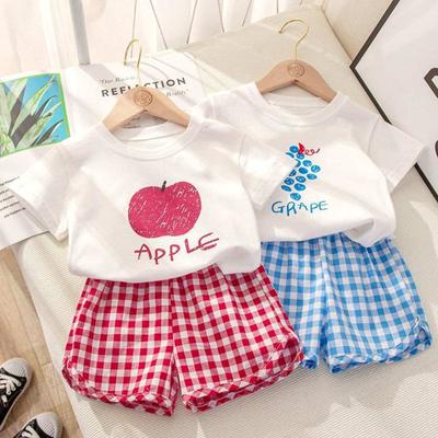 Kinder Sets Sommer Baby Mädchen Baumwolle Druck Tops Anzüge Gitter Shorts Jungen Mädchen Casual Atmungs Set Mode Kinder Kleidung