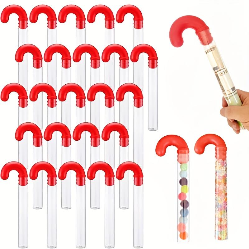 6pcs Large Candy Cane Plastic Tubes with Red Lids - Transparent Party Favors for Christmas, Birthdays & Festive Celebrations
