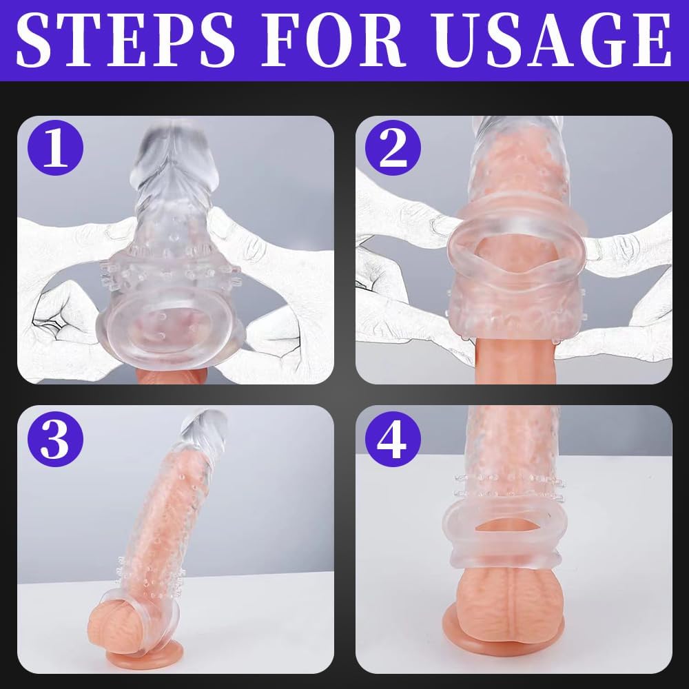 Pennis Extende Cock Set Reusable Condom,Sex Toy - Pump and Amplifier Extra Thick Simulation Extender Suitable for Men,Sleeve Circumference Enhancer