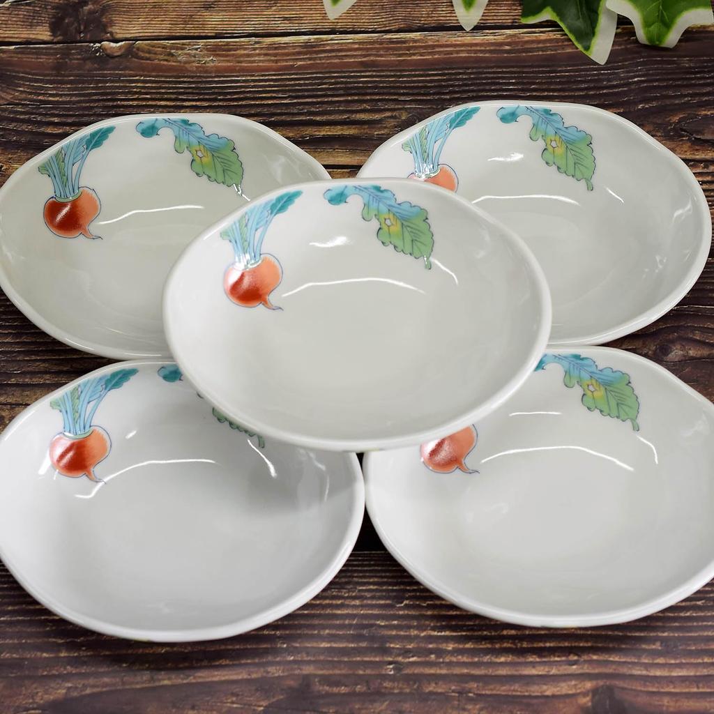 Waza no Kura Stylish Kutani Ware Oval Small Set of Red Turnip Japanese Japanese Serving Made in Perfect for Wedding and Tableware, Bowls, 5, Design,