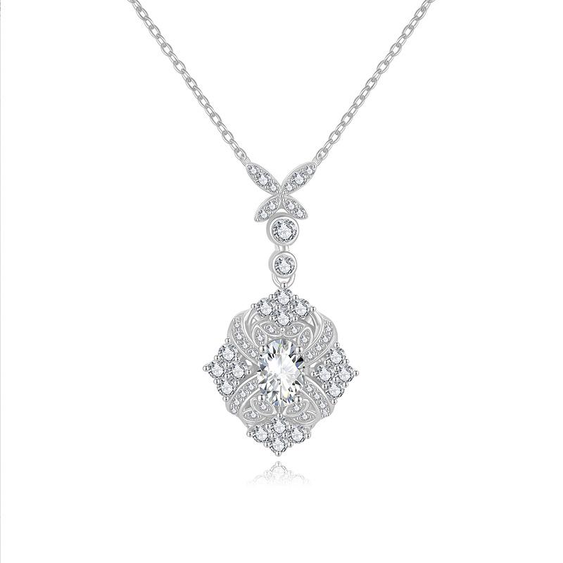 European Luxury S925 Sterling Silver Moissanite French Clavicle Necklace Pendant