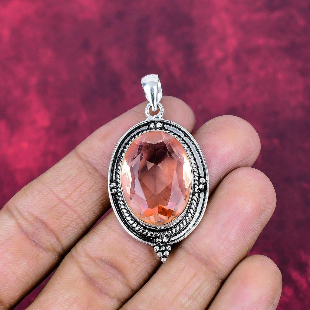 Wisiorek Morganite, ręcznie robiony kamień szlachetny 925 Solidny wisiorek ze srebra próby 925, antyczna biżuteria, prezent zaręczynowy