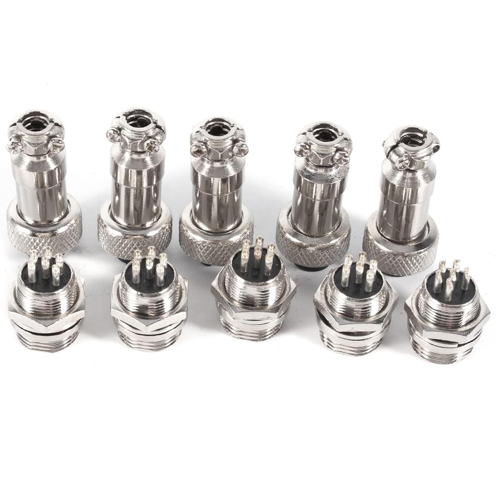 10 Sets GX12 6-Pin 12mm Plug M FEM Socket Connectors Zinc Low Voltage M FEM Connectors with Metal Socket Plugs for Various Applications