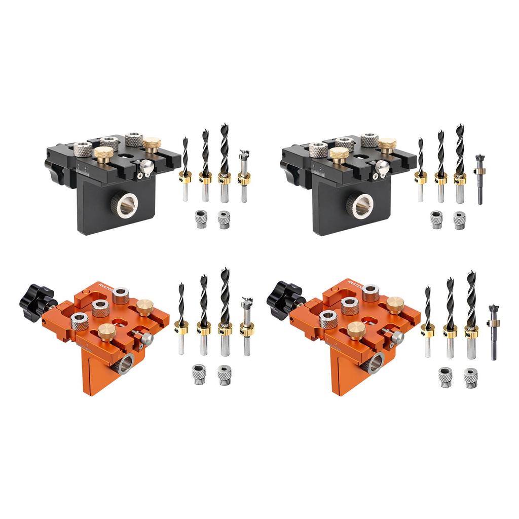 Adjustable Dowel Jig Drill Guide Tool Brass Aluminum Multifunctional Joinery Punch Woodworking Drill Set for DIY Enthusiasts