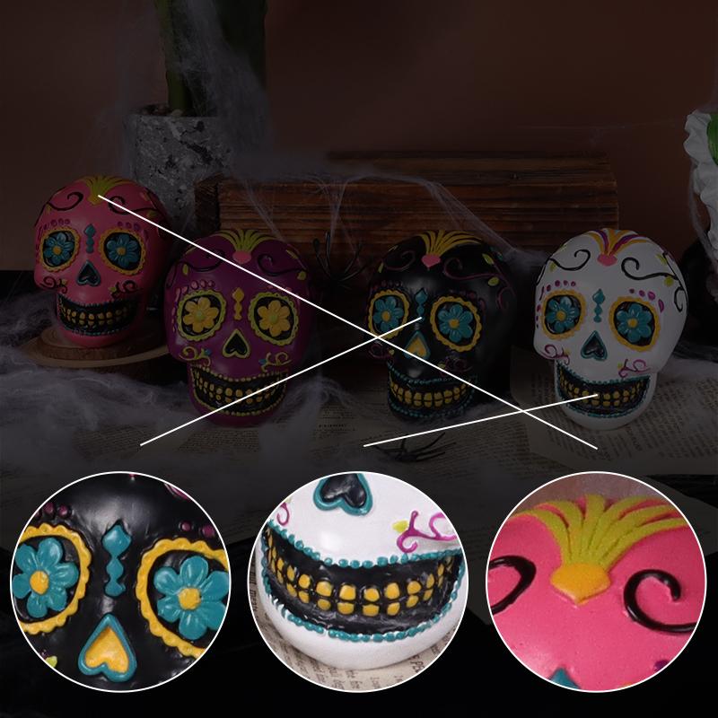 Day of the Dead Resin Painted Skull Head Statue Creative Decorative Ornament for Festive Commemorative Statue