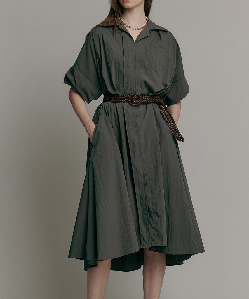 MAXZA Loose Fit A-Line Shirt Long Dress (Includes 2 Types Of Belts) (Khaki)