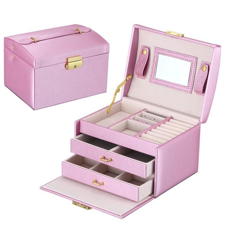 

Первый ящик для хранения Большая шкатулка для драгоценностей Ожерелье Кольцо Серьги Три слоя с замком Ручная работа Хранение ювелирных изделий