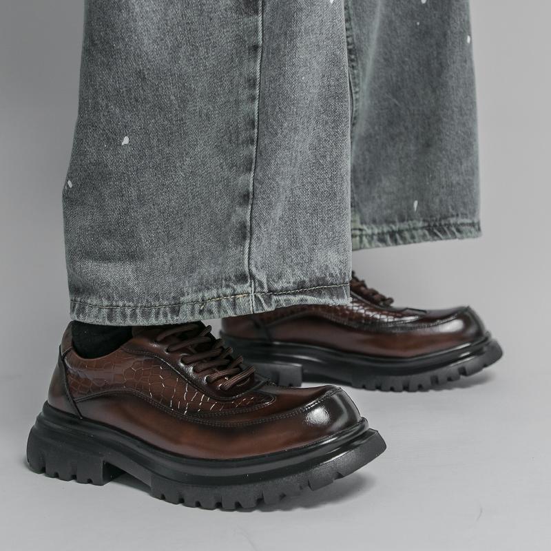 Herren Punk Stiefel Brogues Business Aufzugsschuhe Schwarze Braune Lederschuhe Dicke Sohle Plateau Schuhe Übergröße